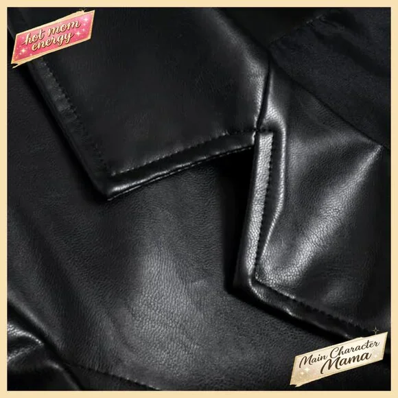 Faux Leather Trench Coat with Belt Long Sleeve Motorcycle Biker Jacket
